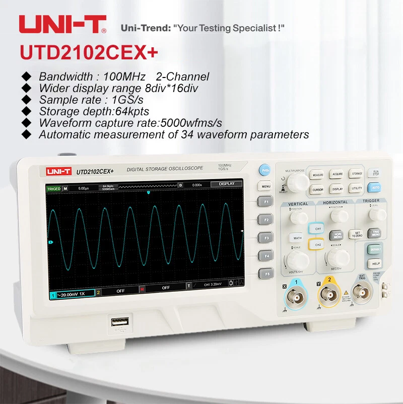 UNI-T UTD2102CEX+ Digital Storage Oscilloscope 2CH 100Mhz  1GSa/s Depth 64kpts U - Image 1 of 4