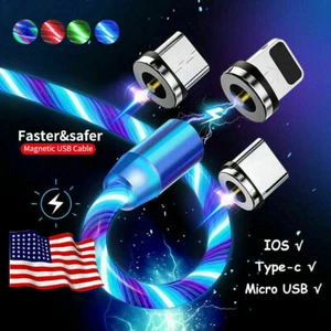 3 en 1 Cable de carga magnética de luz fluida LED 1m o 2m cable de carga magnética - Imagen 1 de 20