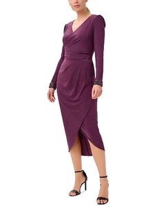 Adrianna Papell Womens Size 8 Purple Surplice Wrap Midi Cocktail Dress Stretch - Picture 1 of 14