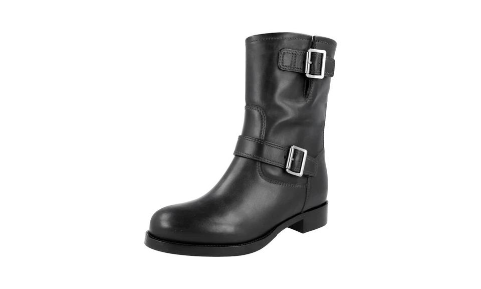 LUXURY PRADA HALF-BOOT BUCKLES 1U134G BLACK LEATHER US 7 EU 37 37 5