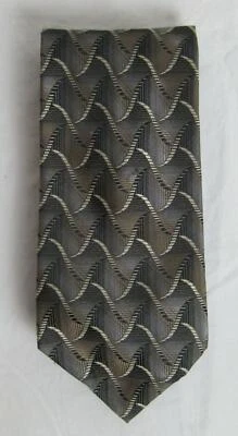 PLATINUM DESIGNS GRAVATA DE SEDA PADRÃO PRETO, CINZA E TAUPE EUC DHT015 - Imagem 1 de 2