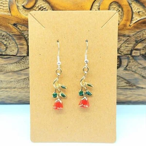 Red Rose Earrings Valentine's Day Earrings Spring Flowers - Picture 1 of 2