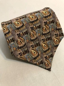 JERRY GARCIA 100% Silk Tie Geometric Tennis Shoe Escape Ten Gold Gray Necktie - Picture 1 of 4