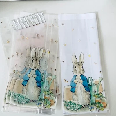 Paquete de 10 ~ PETER RABBIT, BEATRIX POTTER bolsas de tratamiento de celofán CUMPLEAÑOS\PASCUA Foto 1 de 4
