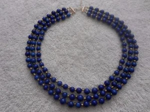 VINTAGE 3 STRAND LAPIS LAZULI BEAD NECKLACE STERLING SILVER 117 GRAMS - Picture 1 of 7
