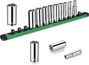 3/8" Drive Socket Set, Deep SAE Sockets, 13-Piece 1/4" to 1", Superkrome Finish, - Picture 1 of 7