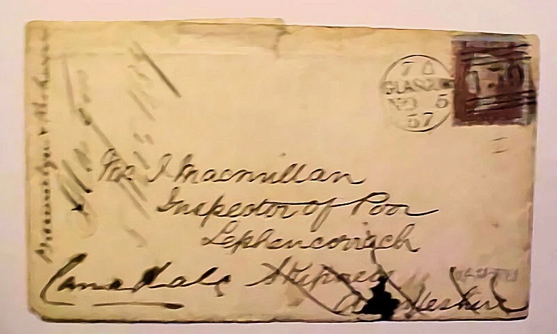 GREAT BRITAIN #22 CAT 160.00E (=$210.00) 1857 GLASGOW B/S WHITE HOUSE IN BOX - Image 1 of 1