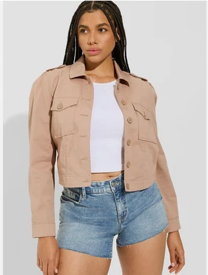 Torrid Twill Tan Cropped Khaki Jacket Womens 3X Button Relaxed Outdoor Casual - Image 1 of 4