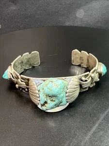 Native American Navajo Sterling Silver Turquoise Bracelet 46g - Picture 1 of 13