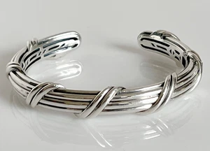 VTG Peter Thomas Roth Sterling Silver Reed & Ribbon Hinged Wrapped Cuff Bracelet - Picture 1 of 8