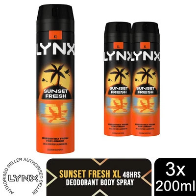 Lynx Sunset Fresh Herren Deodorant Body Spray 200 ml, 3er Pack