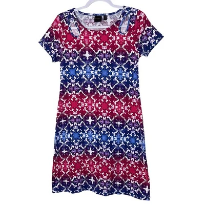 Nuevo sin etiquetas Vestido Rafaella Para Mujer Manga Corta Cuello Recortado Tie Dye Informal Divertido Audaz Foto 1 de 4