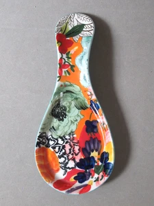 Anthropologie Painted Amaryllis Floral Ceramic Spoon Rest 8.5" EUC - Picture 1 of 4