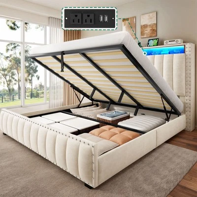 TAUS Full /Queen/King Size Lift Up Storage Velvet Upholstered Platform Bed Frame - Image 1 of 4