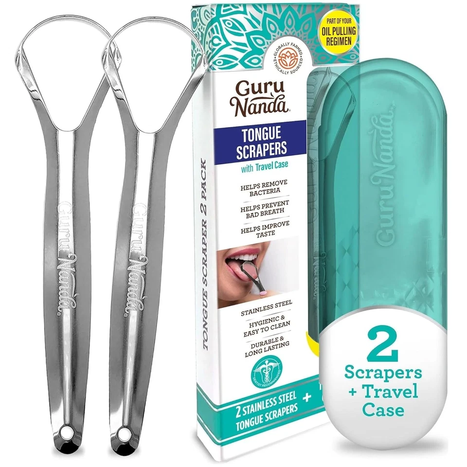 GuruNanda Tongue Scraper for Adults (2 Pack) with Travel Case 420...