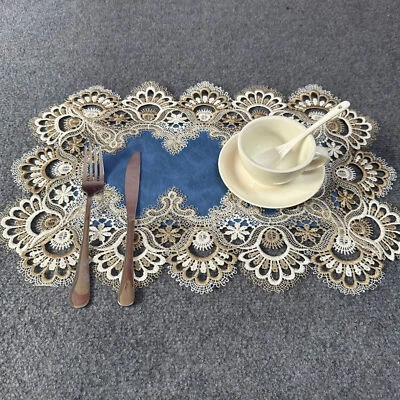 Set of 4 Embroidered Lace Placemats Dining Table Mat Kitchen Heat Resistant Pads - Image 1 of 4