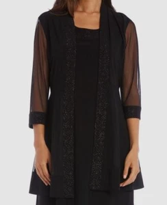 $50 R&M Richards Women's Black Embellished 3/4 Open-Front Sheer Jacket Size 14 - Picture 1 of 2