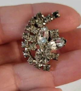 Vintage Ohrringe Strass Halbmond Mond Schraubverschluss silberfarben - Bild 1 von 7