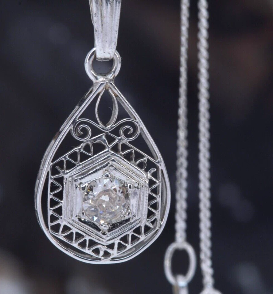 Colgante UNOAERRE Diamante Solitario Filigrana Real Natural 14K Italiano Fino Estate Foto 1 de 4