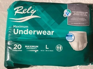 Rely Intimo Grande Incontinenza Massima Taglia da 44" a 58" Vita (4x20pz) - Foto 1 di 4
