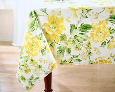 New JC PENNY HOME COLLECTION Wild Rose Tablecloth Oblong 60" x 84" Floral Yellow - Image 1 of 4