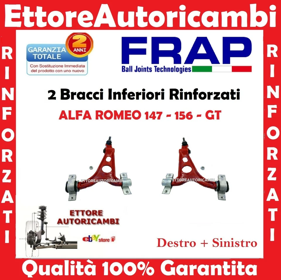 2 BRACCI OSCILLANTI INFERIORI RINFORZATI FRAP ALFA 147 - 156 - GT TRAPEZI NUOVI - Immagine 1 di 1