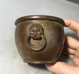 old bronze cylinder figure statue collectable tea pet pot lucky leo gift - Picture 1 of 6