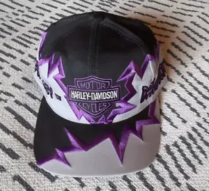 Harley-Davidson Vintage 1990s Purple Black Shockwave Snapback Cap Jagged Edge - Picture 1 of 6