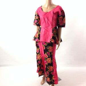 Womens 2pc Set Blouse Skirt African Ethnic Ankara Print Handmade Short Sleeve S