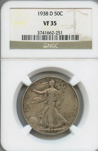 NGC - Walking Liberty Half Dollar - 50c - 1938 D - VF-35 - Picture 1 of 2