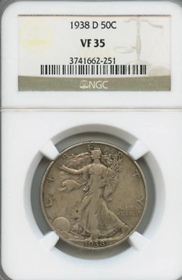 NGC - Walking Liberty Half Dollar - 50c - 1938 D - VF-35 - Image 1 of 2