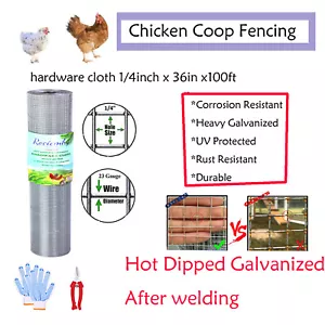 1/4inch Hardware Cloth Chicken Rabbit Fence Galvanized Welded Wire 36in x 100ft - Picture 1 of 11