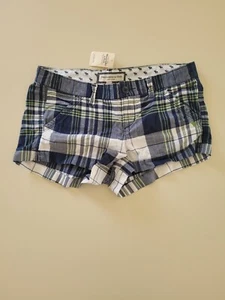 NWT ABERCROMBIE & FITCH juniors women Shorts 2 beach surf casual plaid cotton - Picture 1 of 2