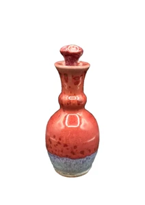 Studio Art Pottery Stoneware Red Blue Glaze Decanter Signed Doug 83 - Picture 1 of 14