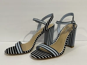 Gianni Bini Mckaria Sandals Womens 9 M Blue Black Striped Heeled Ankle Strap - Picture 1 of 10