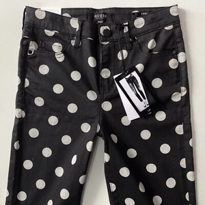 BNWT Ladies GUESS 1981 SKINNY Black Spotty Jeans Size 6 W24 L29 (435F) - Picture 1 of 8