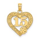 14K Yellow Gold Quince Anos 15 In Heart Charm Pendant Gift For Women