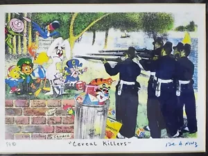 Litografía firmada por Nelson De La Nuez CEREAL KILLERS arte pop años 60 Quisp Capn Crunch - Imagen 1 de 3