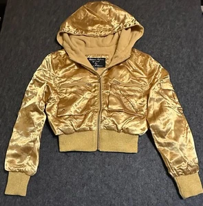 George Palomares  Fashions Jacket Womens Shiny Golden Coat Hoodie Y2K SZ Sm A20 - Picture 1 of 6