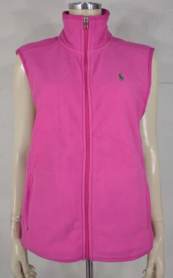 Polo Ralph Lauren 粉色绿色小马全拉链加绒背心女士中号 — 第 1/4 张图片