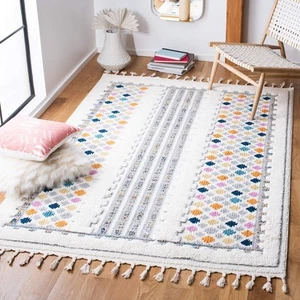 Moroccan Fringe Shag Collection Area Rug - 8' x 10', Ivory & Grey, Boho Desig... - Picture 1 of 7