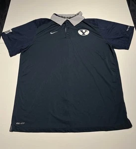 BYU Cougars Nike Dri-Fit Polo Men Sz XL Navy Blue /Grey Vented Back - Picture 1 of 10