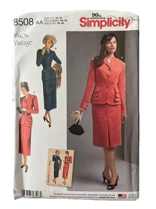 Simplicity 8508 Vintage 1940s Blouse Skirt Suit Pattern Size 10-18 Career - Picture 1 of 2