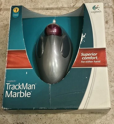 Logitech TRACKMAN Marble Corded Trackball Mouse T-BC21 Wired 910-000806 *TESTED* - Image 1 of 4