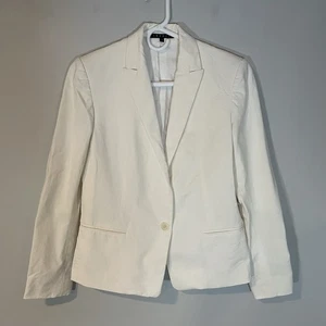 Theory Blazer Damen Größe 4 Weiß Baumwolle Ein Knopf Karriere Arbeit Gefüttert - Bild 1 von 8