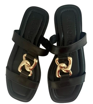 Aerosoles Mujer 7M Planos Cuero Negro Deslizables Cadena Dorada Acento Nuevo Sin Caja Foto 1 de 4