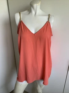 Torrid size 1 coral sleeveless V-neck blouse pullover chain straps - Picture 1 of 5
