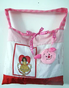 HANDMADE  QUILTED COTTON BAG  FOR A GIRL  VINTAGE STYLE PINK RED colors - Picture 1 of 5
