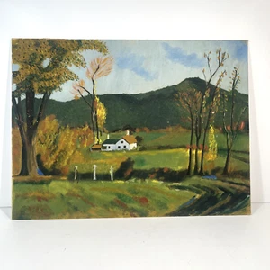 Vtg Farmhouse Oil Painting Rustic Folk Art Artist Signed Country Scene  - Picture 1 of 7