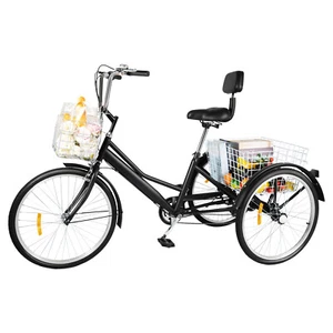 24” Schwarz 7 Geschwindigkeit Dreirad mit Vorderrahmen mit Ruckenlehne - Bild 1 von 10